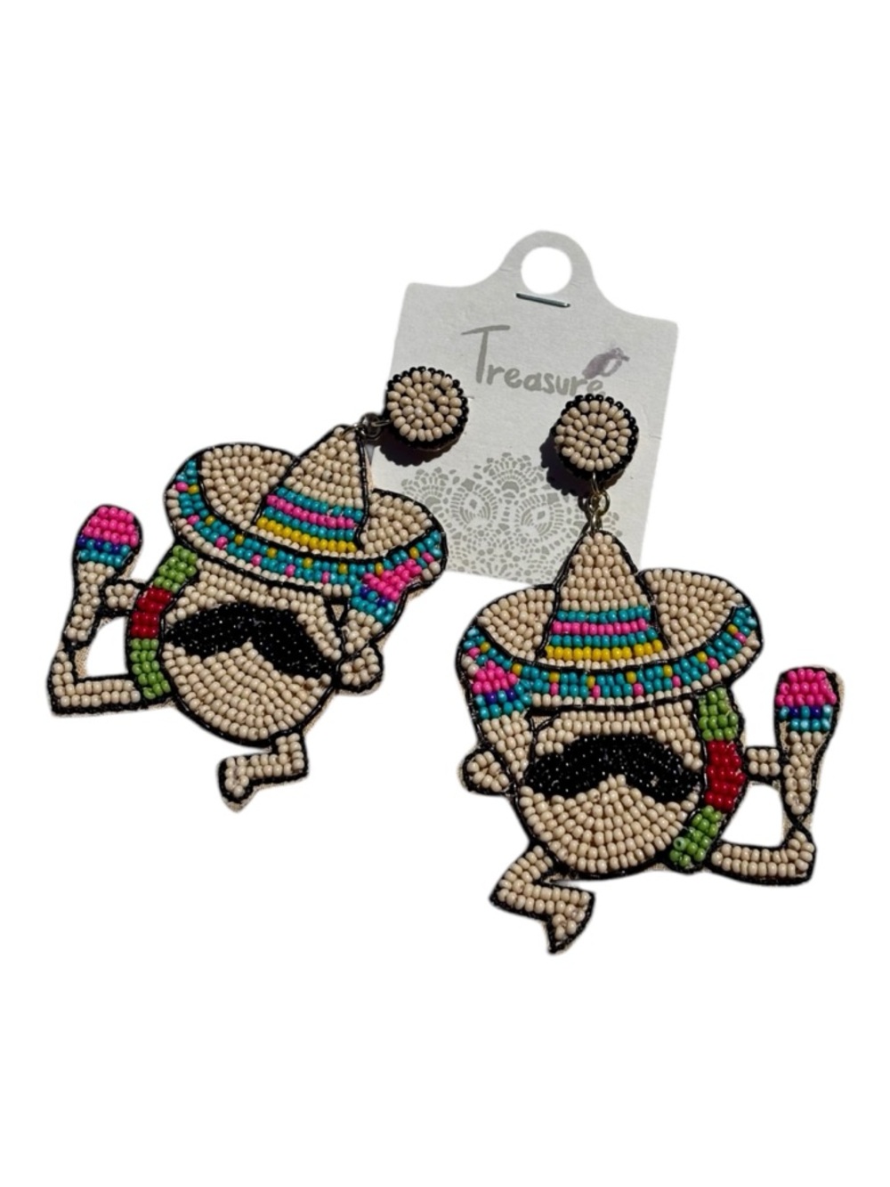 Cinco De Mayo Beaded Taco Earrings Sombrero Maracas Fiesta Statement